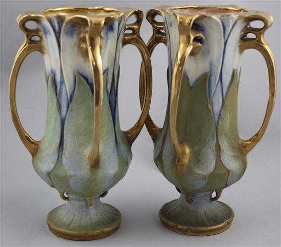A pair of Art Nouveau period Amphora vases, possibly designed by Paul Dachsel, 24.5cm